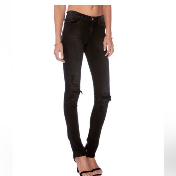 J brand rail break up black distressed skinny jeans split hem - Picture 1 of 12